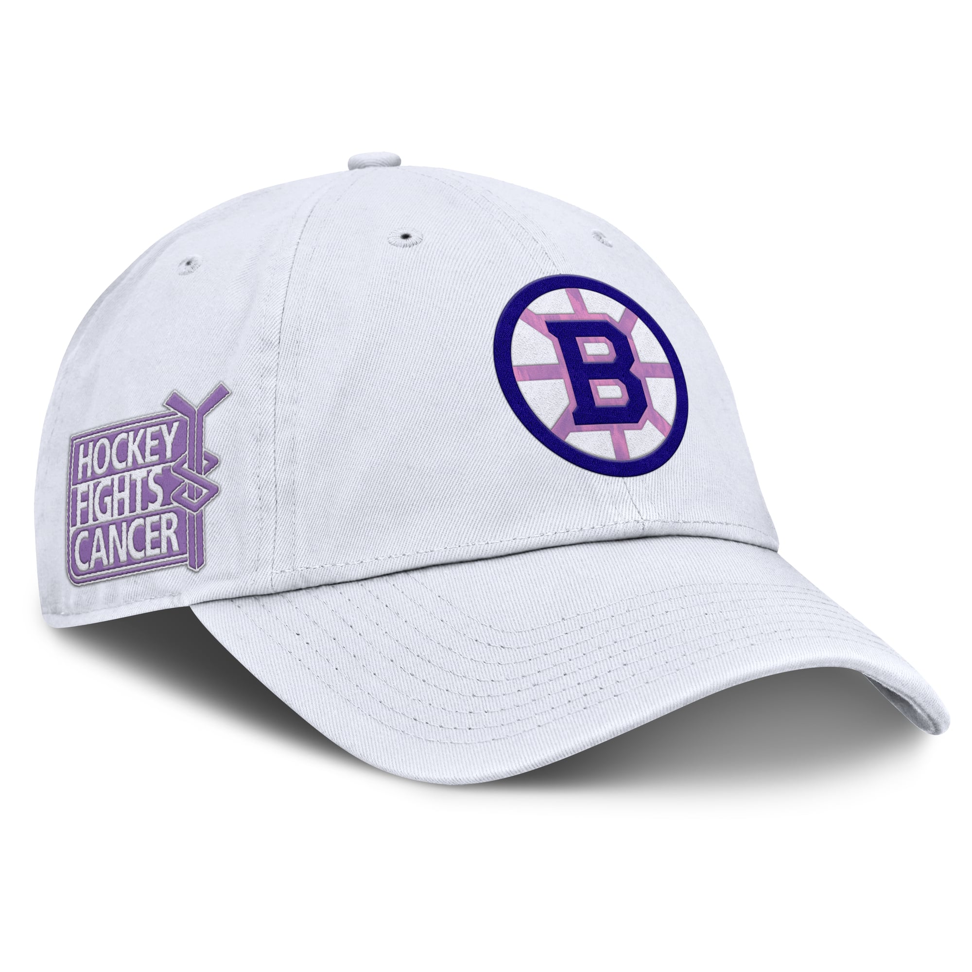 Men's Fanatics White Boston Bruins Authentic Pro Hockey Fights Cancer Adjustable Hat
